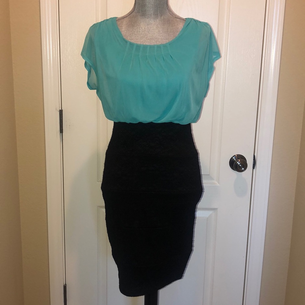 Teal and Black Bodycon Dress